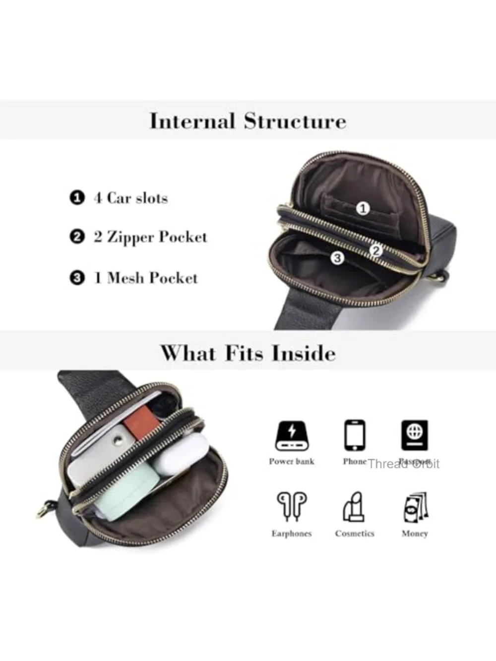 Lightweight Small Sling Crossbody Bag with Card Slots Vegan Leather
